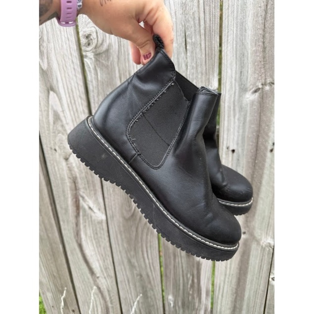 Grunge Goth Chunky Platform Lug Sole Chelsea Ankle Boots Black Alternative Edgy